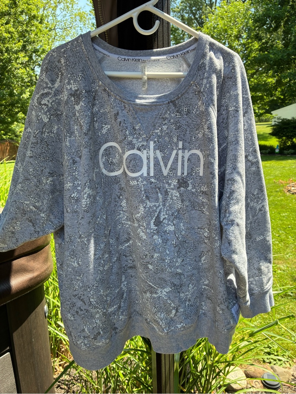 Calvin Klein Women's Gray Reptile Patterned Logo Sweatshirt